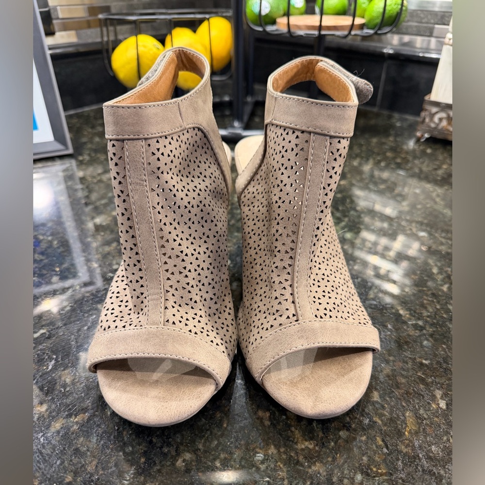 JustFab Taupe Peep-Toe Ankle Booties